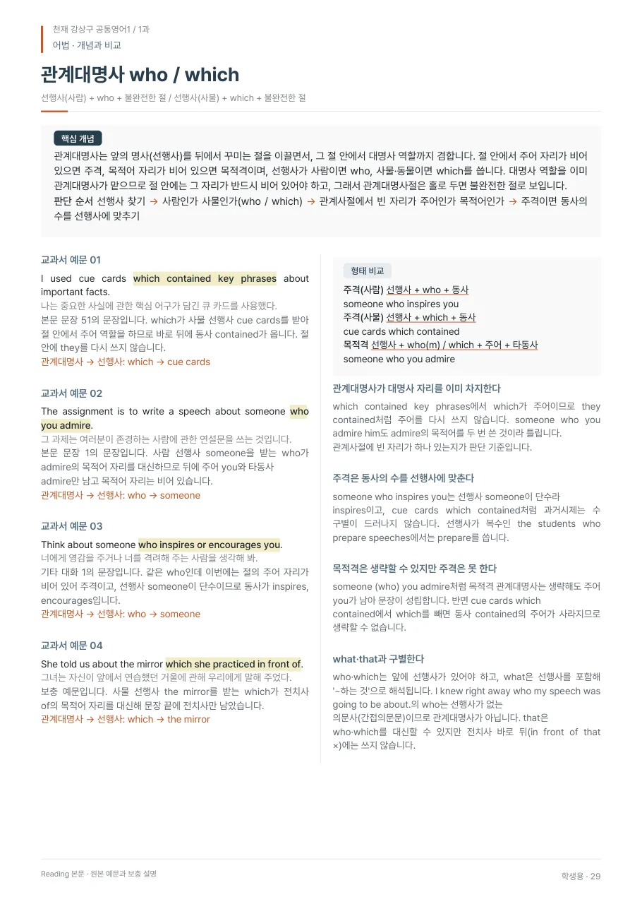 1과 학생용 · 어법 지면
