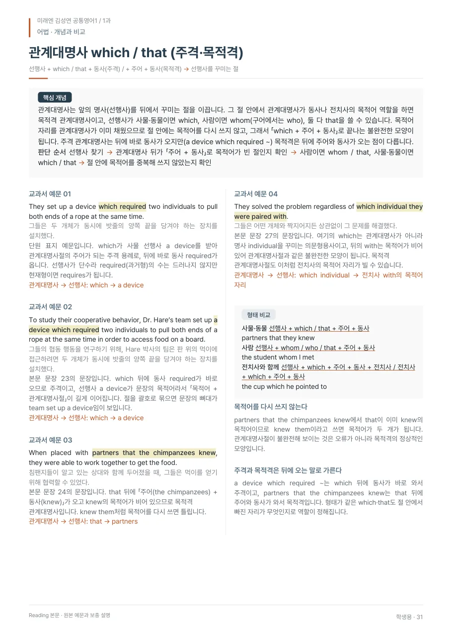 1과 학생용 · 어법 지면