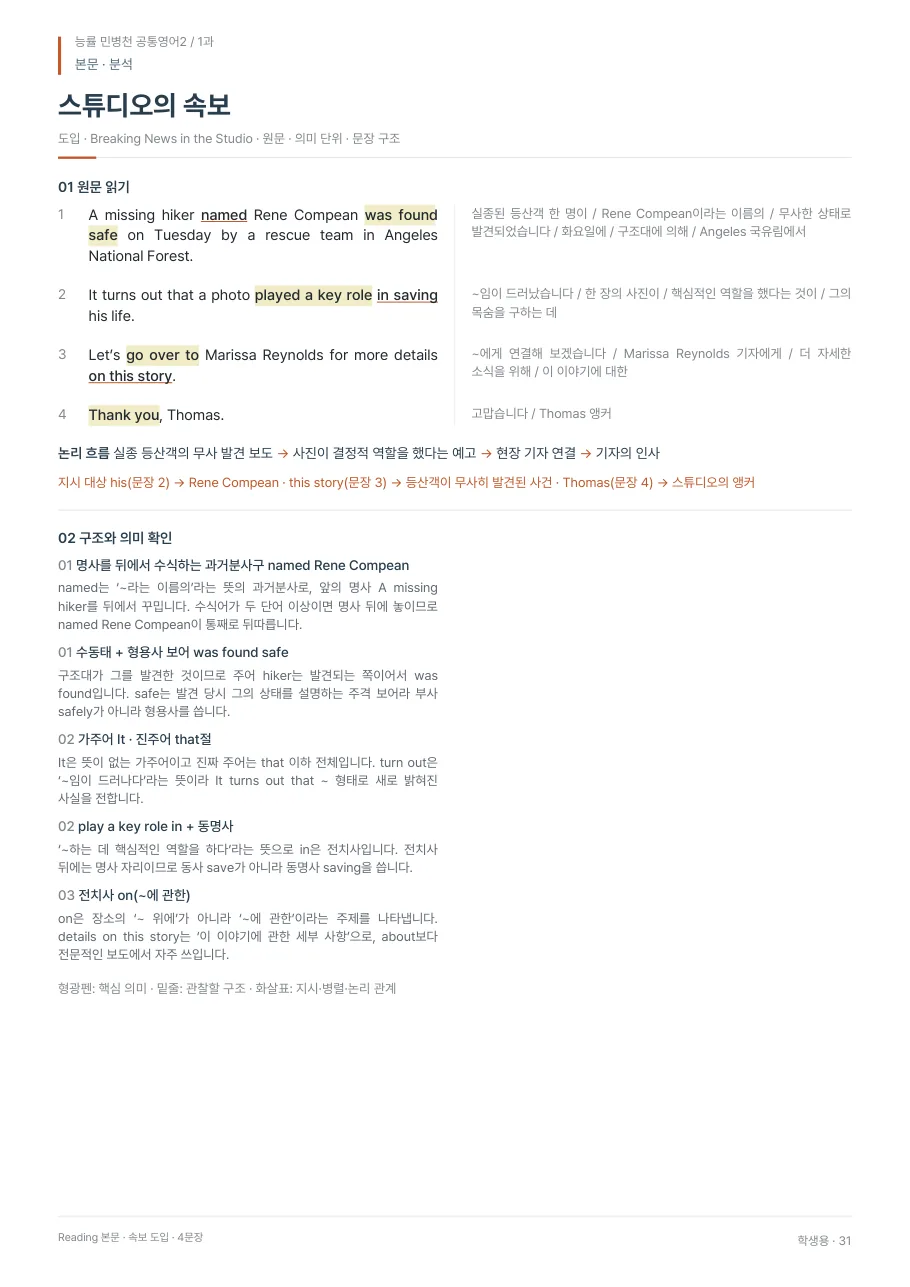 1과 학생용 · 본문 지면