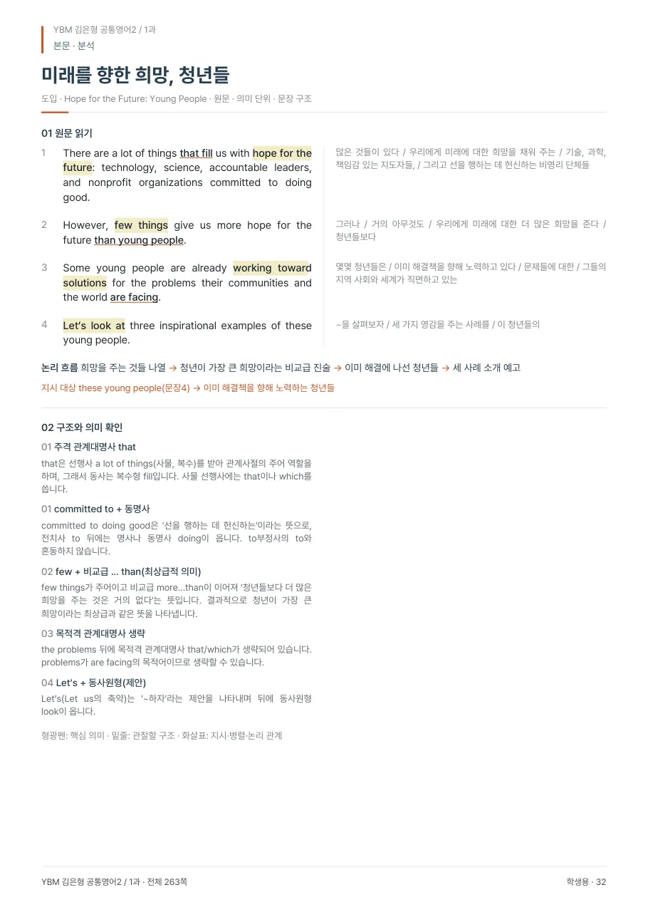 1과 학생용 · 본문 지면