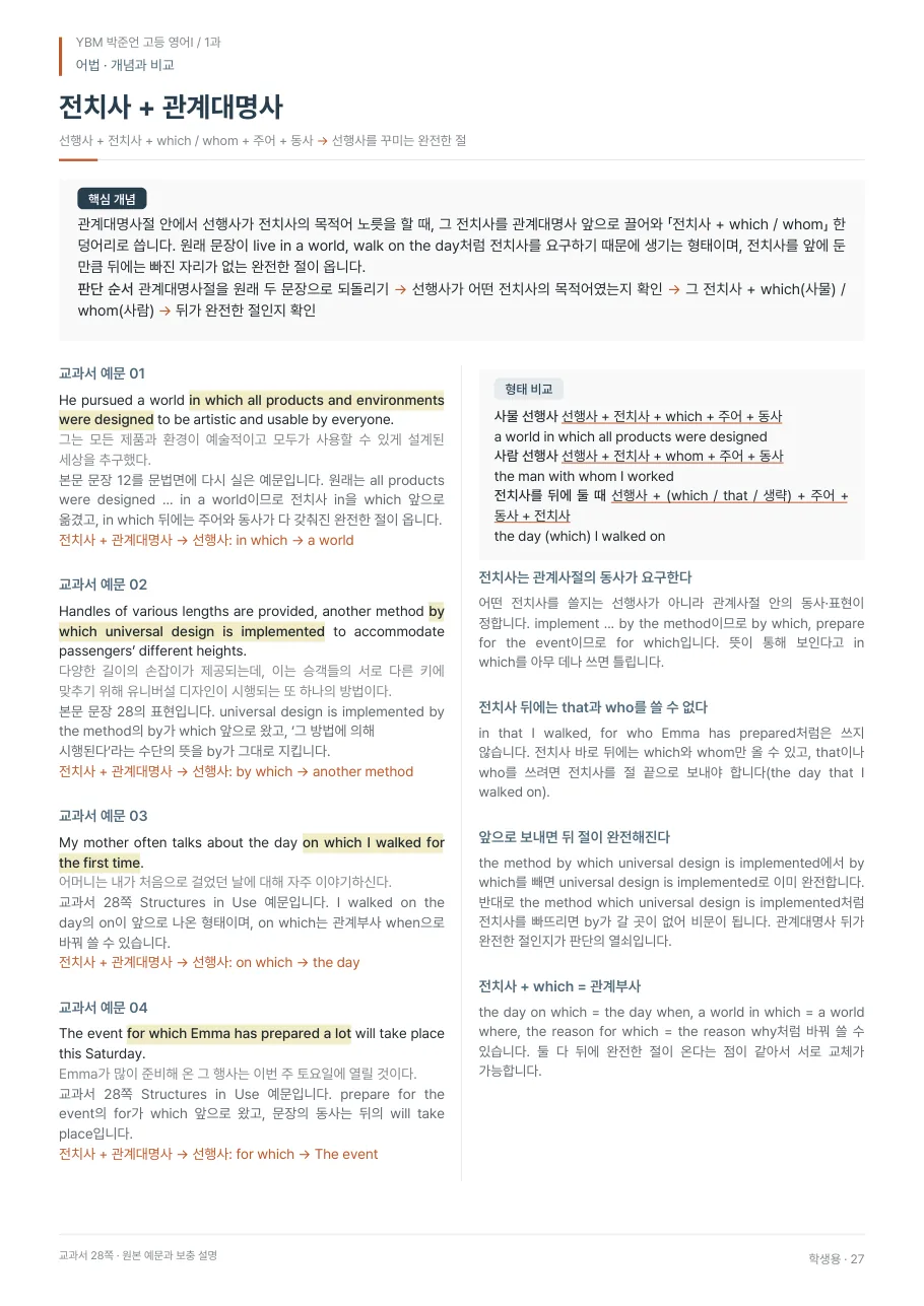 1과 학생용 · 어법 지면