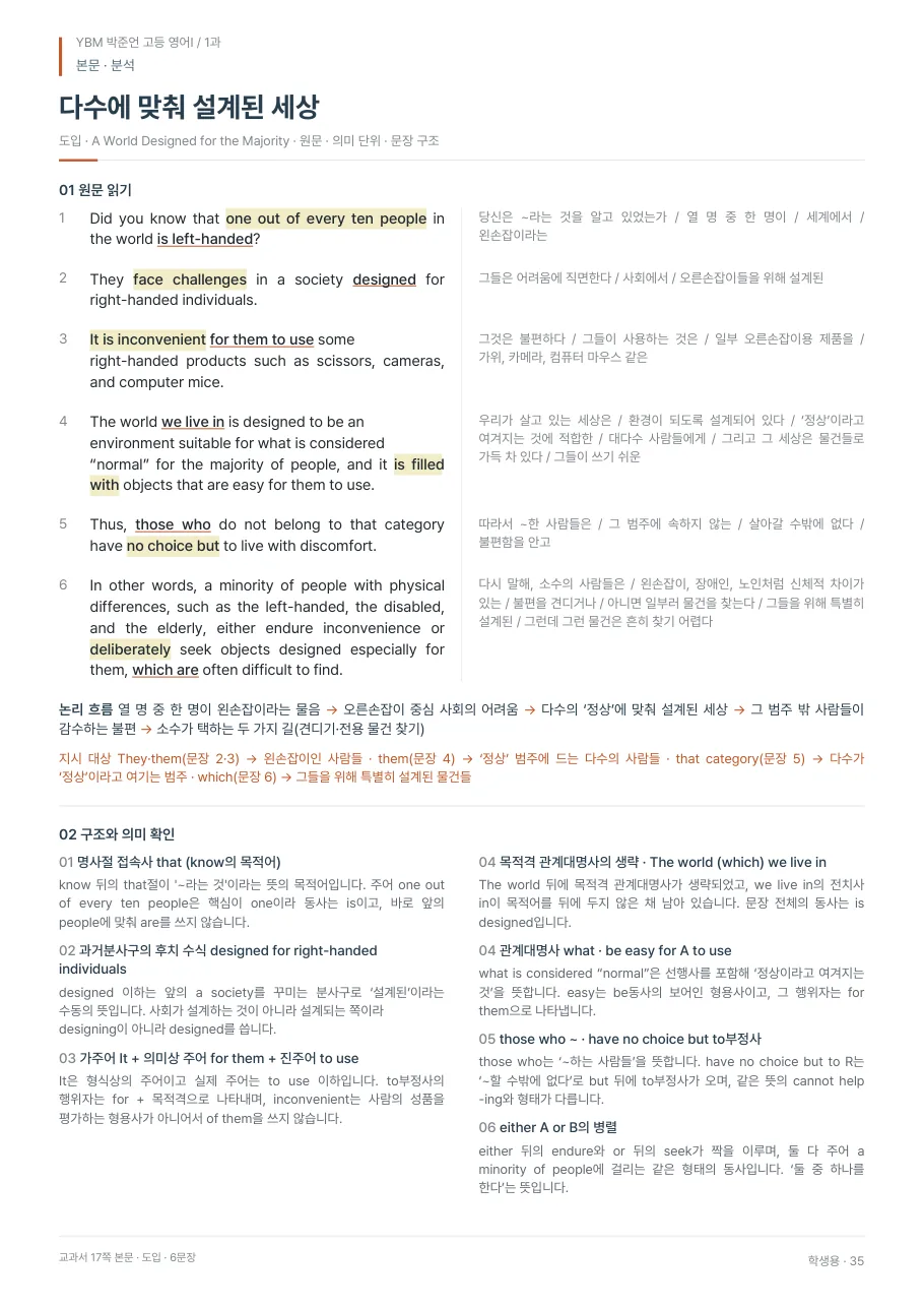 1과 학생용 · 본문 지면