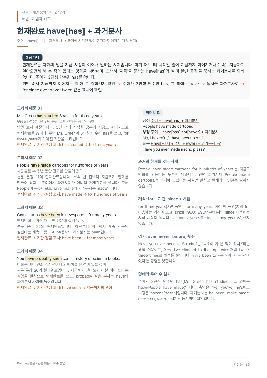 7과 학생용 · 어법 지면