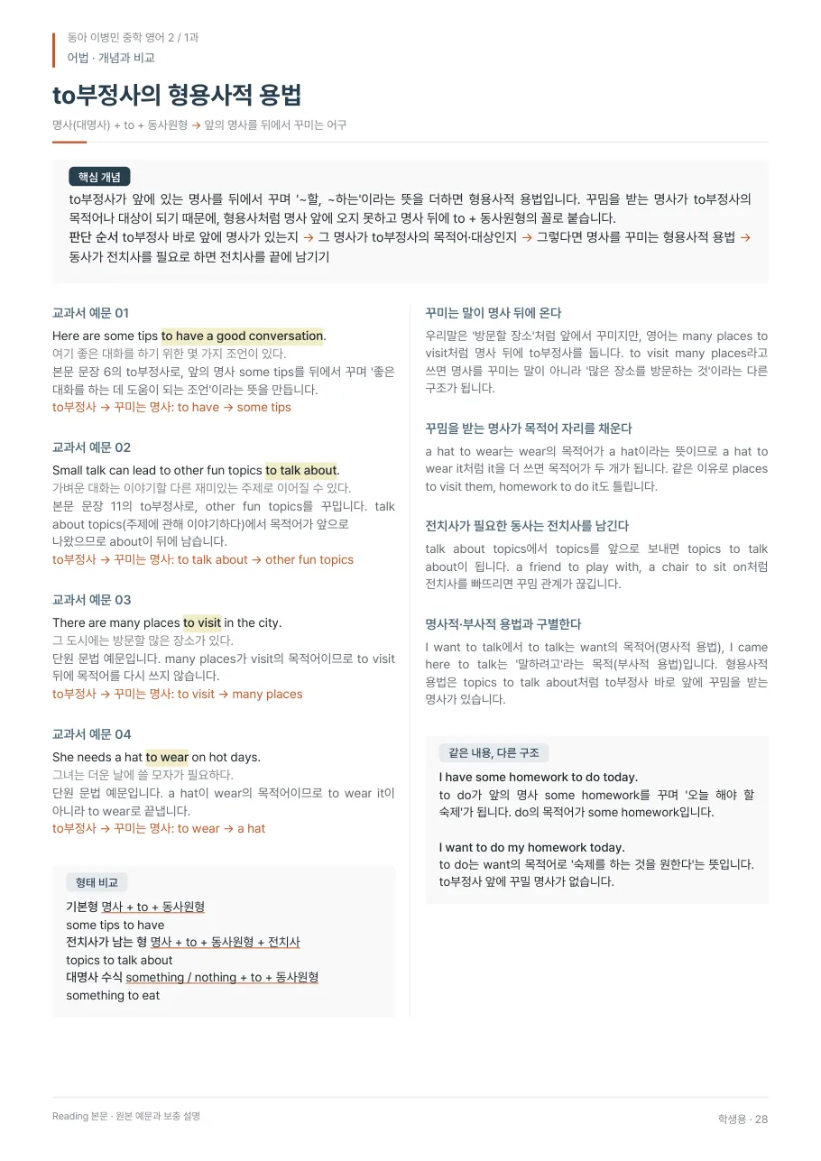 1과 학생용 · 어법 지면