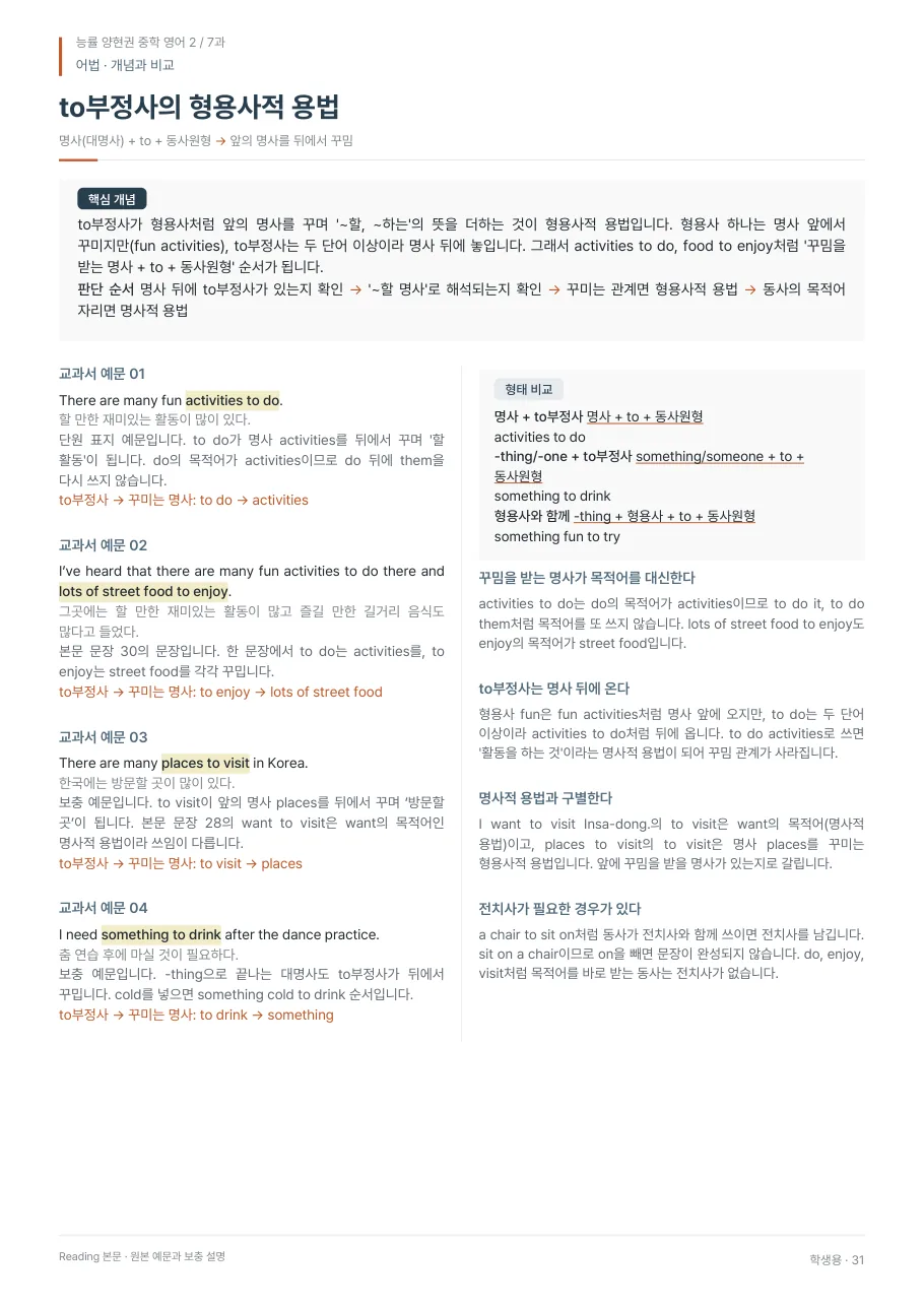 7과 학생용 · 어법 지면
