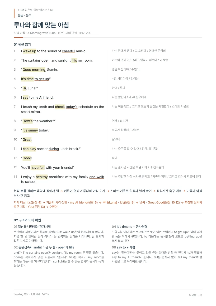 1과 학생용 · 본문 지면